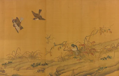 Landschap met vogels, bessen, rozen en konijnen